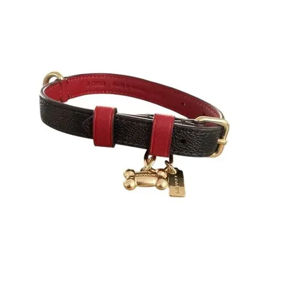 COACH Signature C Leather Canvas Pet Dog collarnew